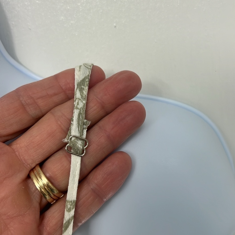 5. Mine Dress, white with green floral design spaghetti straps, elastic waist - Picture 9 of 11